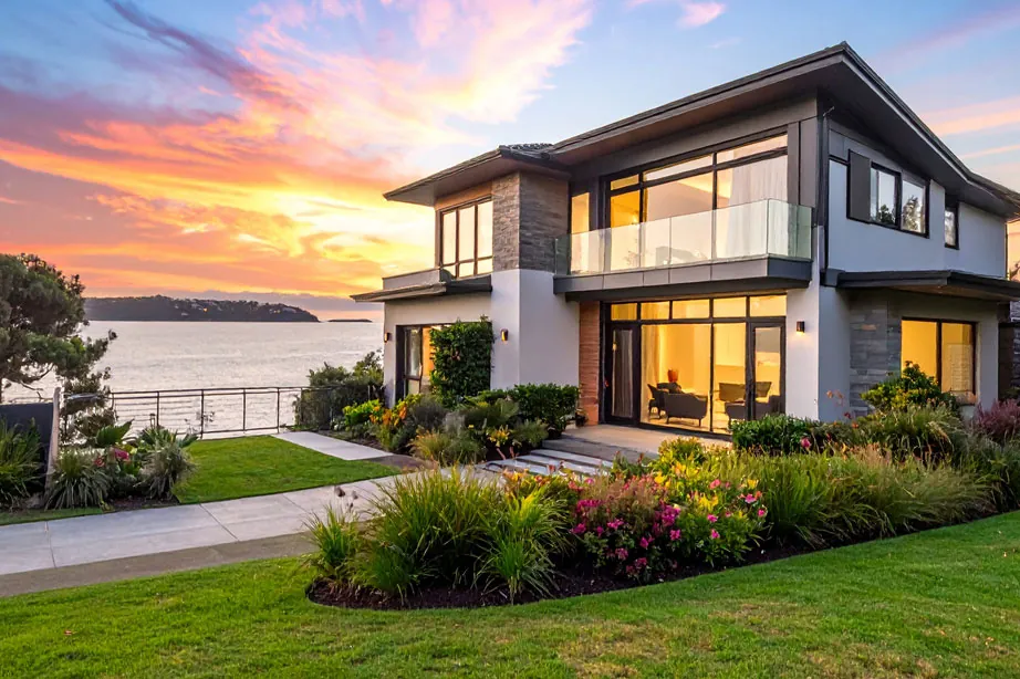 A beautiful house near the beach showing a nice sunset